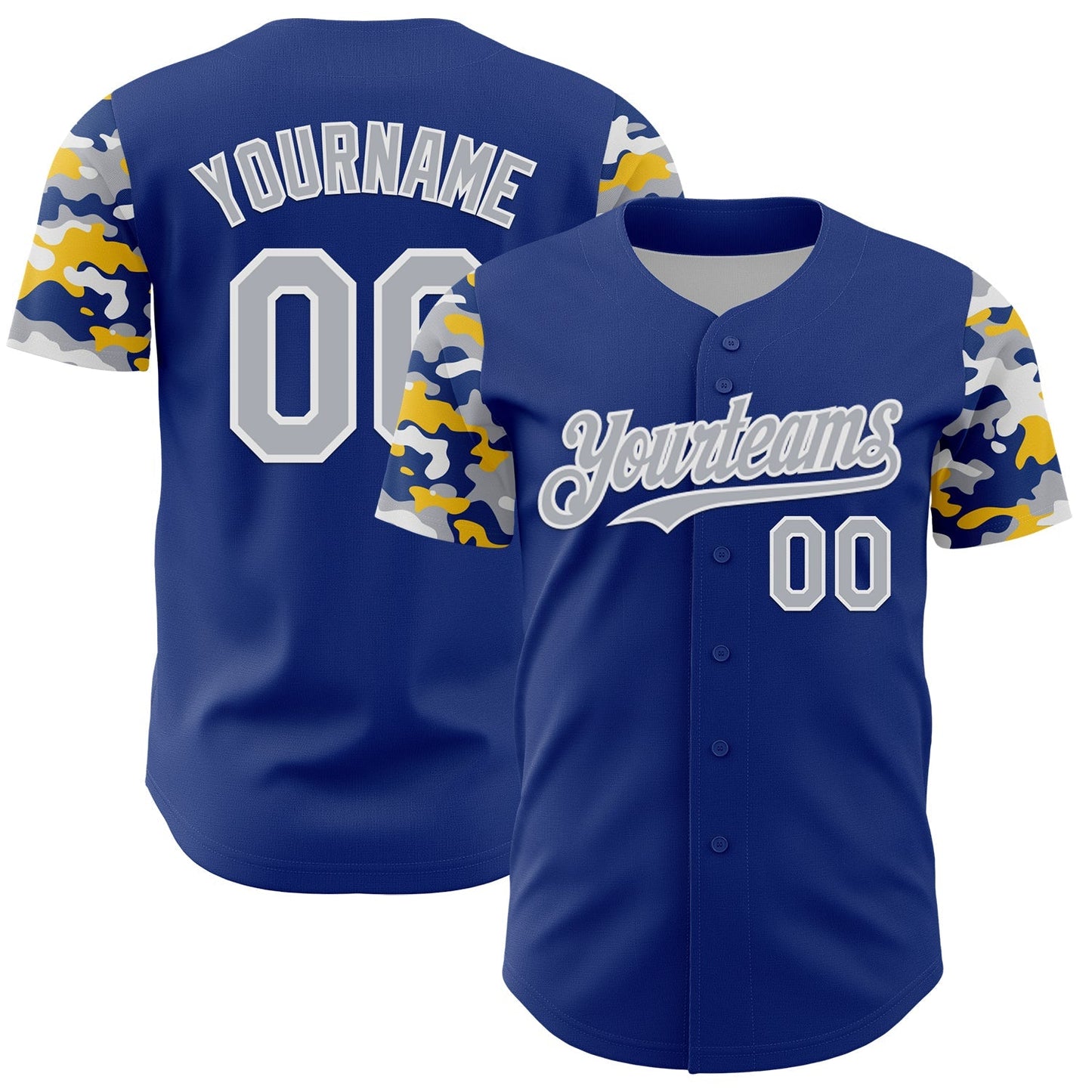 Custom Royal Gray White-Yellow Digital Camo Two Tone Authentic Baseball Jersey baseball jersey product view 1