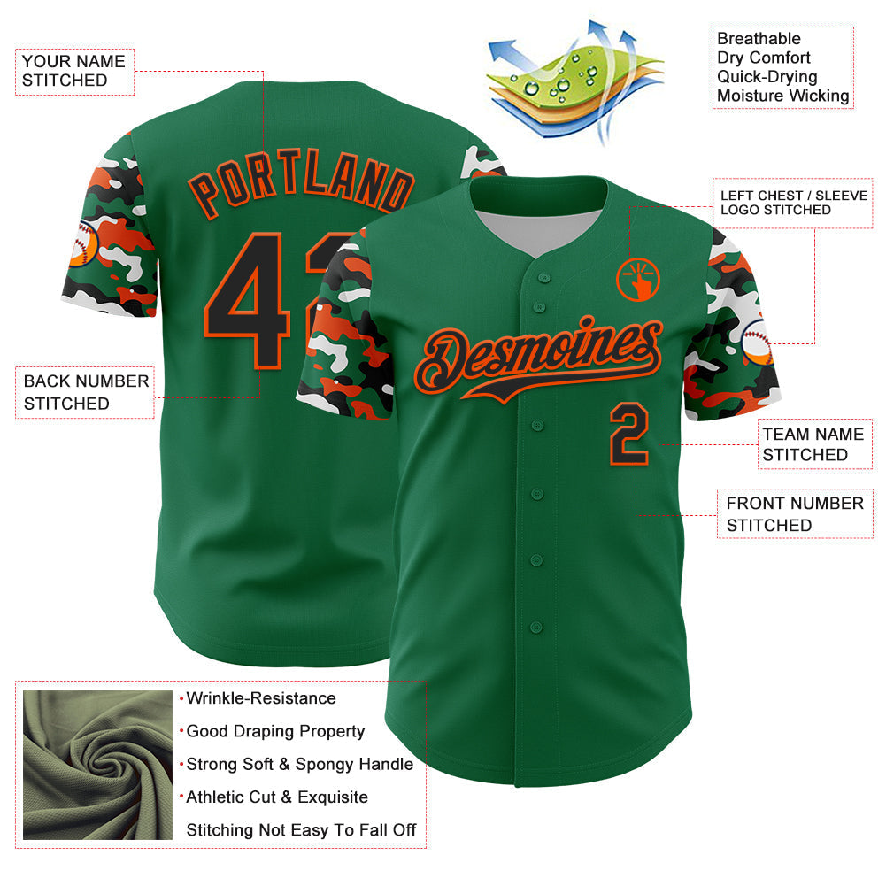 Custom Kelly Green Black Orange-White Digital Camo Two Tone Authentic Baseball Jersey baseball jersey product view 3