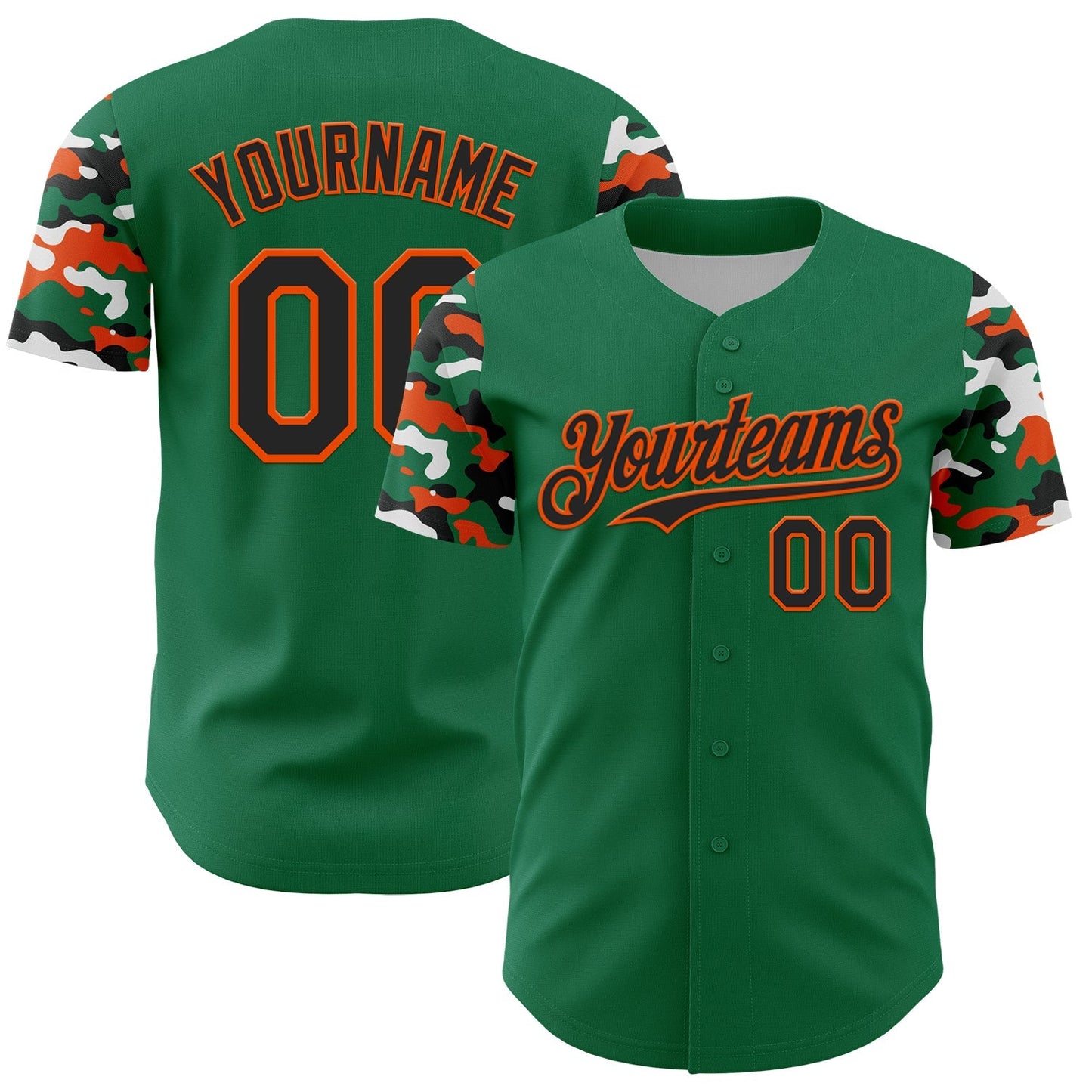 Custom Kelly Green Black Orange-White Digital Camo Two Tone Authentic Baseball Jersey baseball jersey product view 1