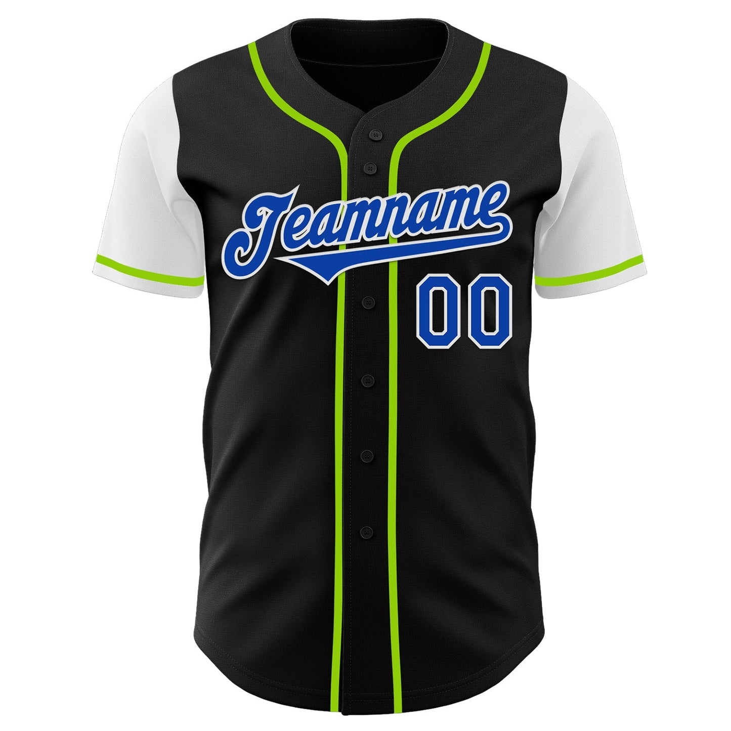 Custom Black Thunder Blue Neon Green-White Two Tone Authentic Baseball Jersey baseball jersey product view 2