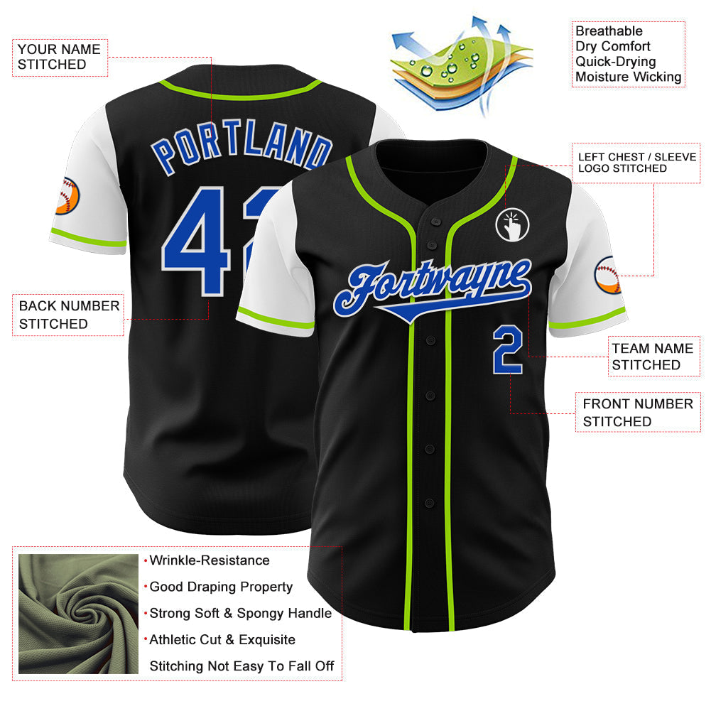 Custom Black Thunder Blue Neon Green-White Two Tone Authentic Baseball Jersey baseball jersey product view 3