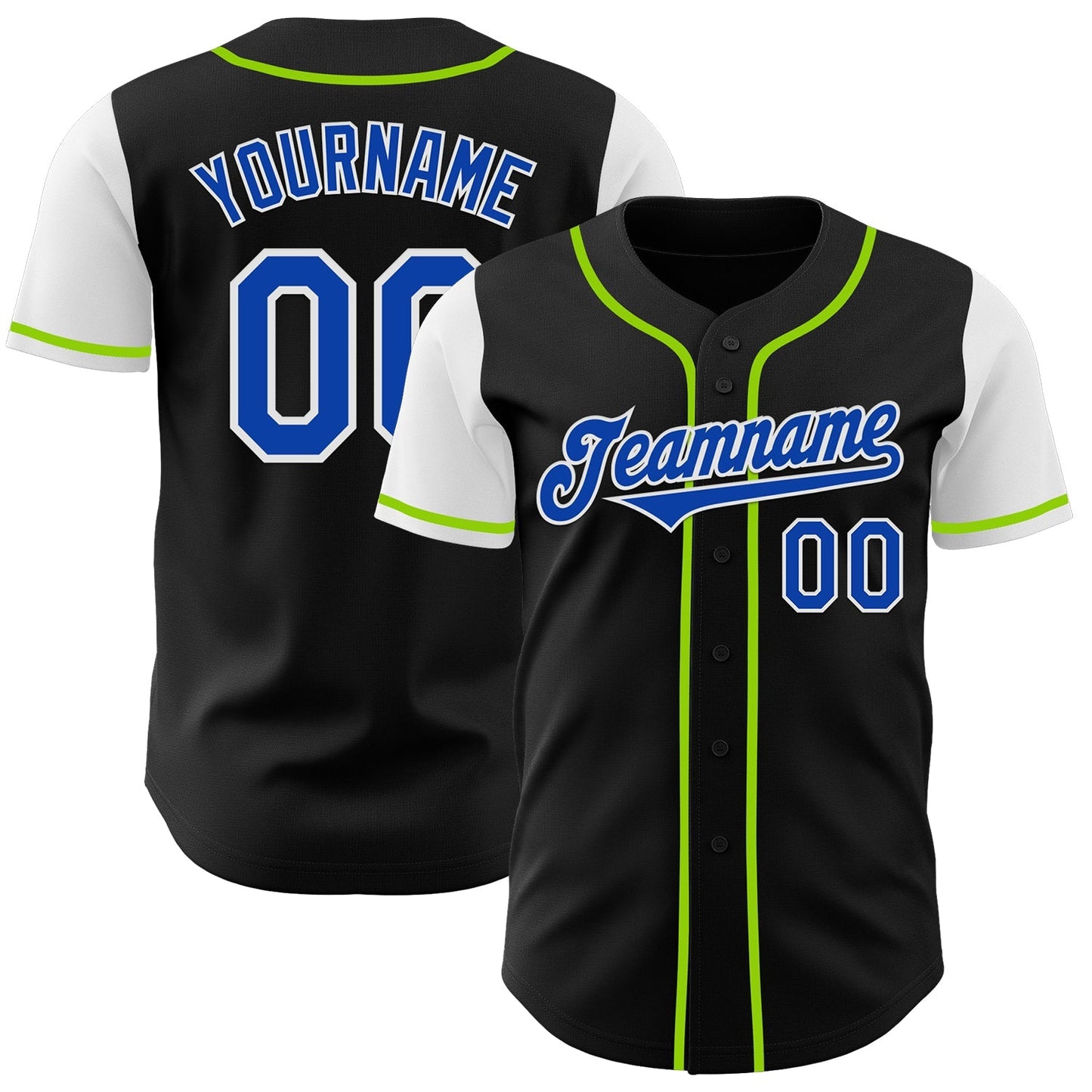Custom Black Thunder Blue Neon Green-White Two Tone Authentic Baseball Jersey baseball jersey product view 1