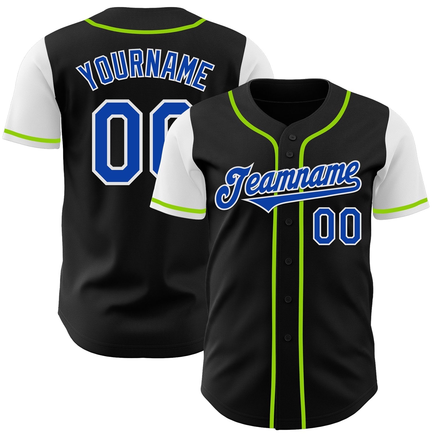 Custom Black Thunder Blue Neon Green-White Two Tone Authentic Baseball Jersey baseball jersey product view 1