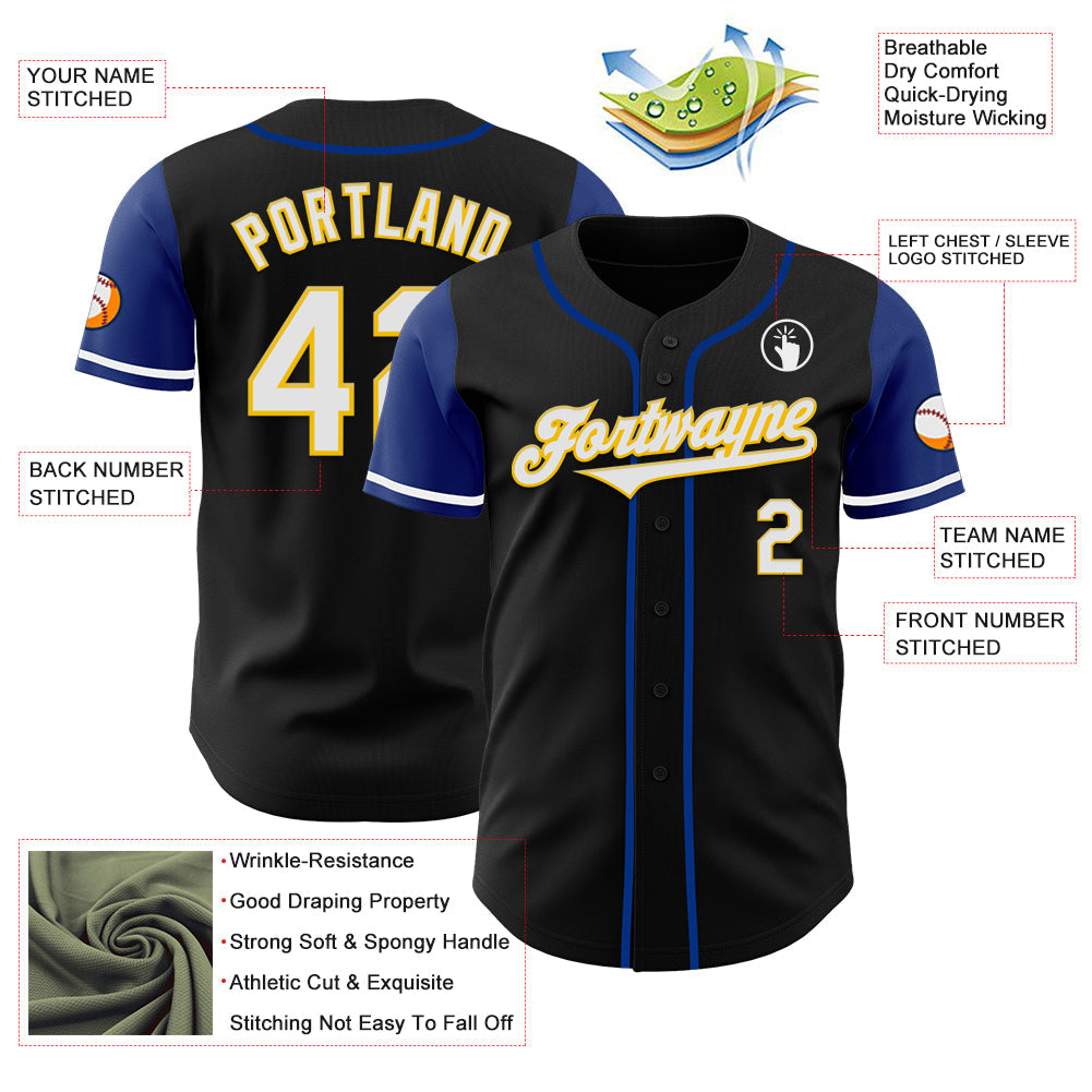Custom Black White Royal-Yellow Two Tone Authentic Baseball Jersey baseball jersey product view 3