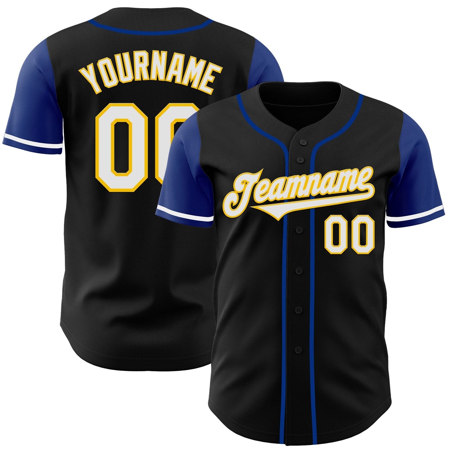 Custom Black White Royal-Yellow Two Tone Authentic Baseball Jersey baseball jersey product view 1