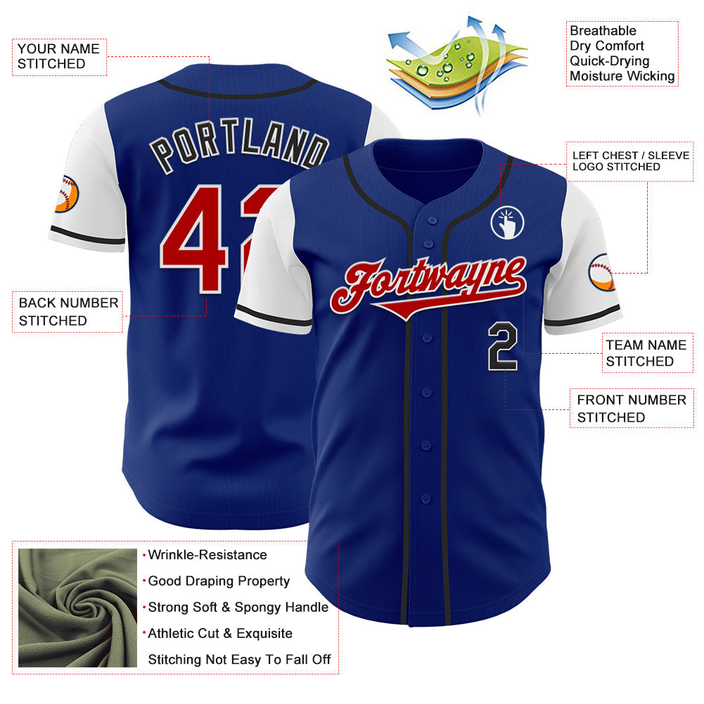 Custom Royal Red Black-White Two Tone Authentic Baseball Jersey baseball jersey product view 3