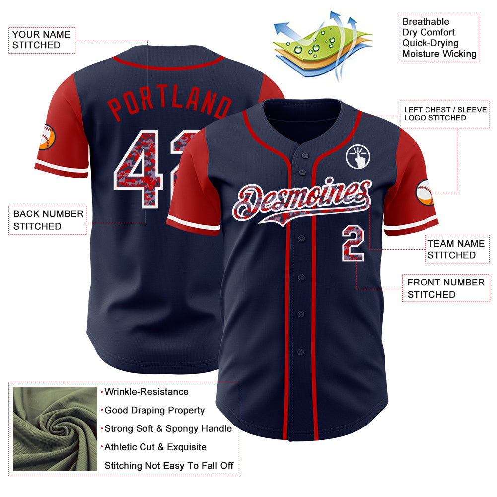 Custom Navy Camo Red-White Authentic Two Tone Baseball Jersey baseball jersey product view 3