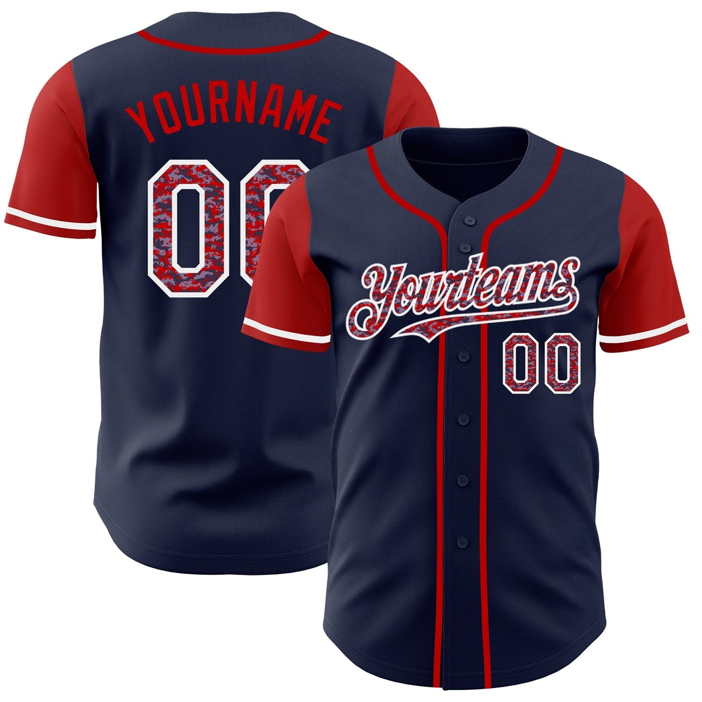 Custom Navy Camo Red-White Authentic Two Tone Baseball Jersey baseball jersey product view 1