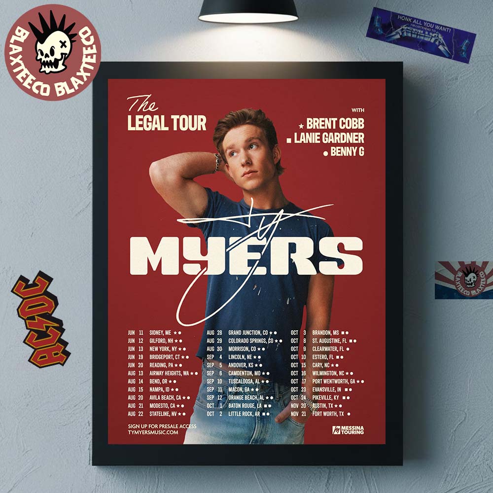 Ty Myers The Legal Tour 2026 North America City Dates Decor Poster Canvas Unisex T-shirt, Sweatshirt, Hoodie, Long Sleeve Tee - T-Shirt, Sweatshirt, Hoodie