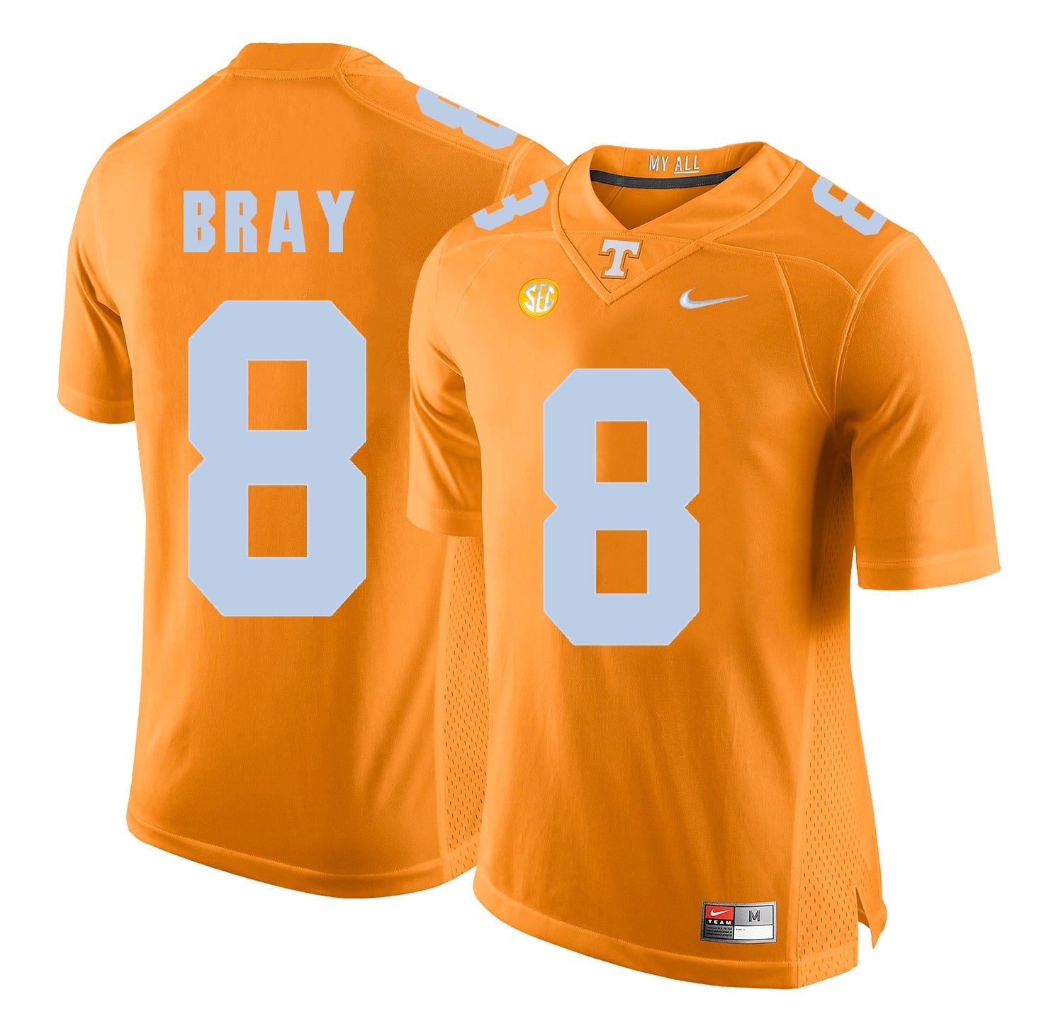 Tyler Bray 8 Orange College Football Jersey football jersey product view 1