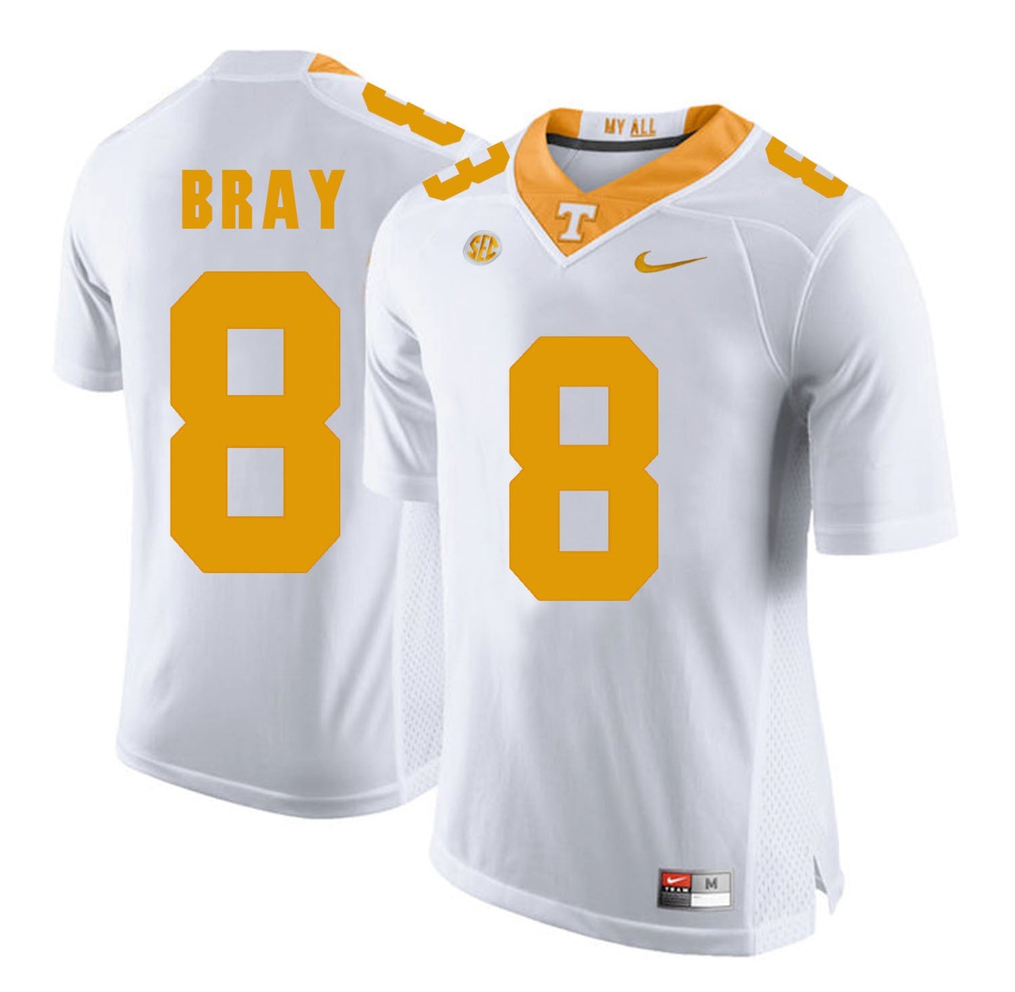 Tyler Bray 8 White College Football Jersey football jersey product view 1