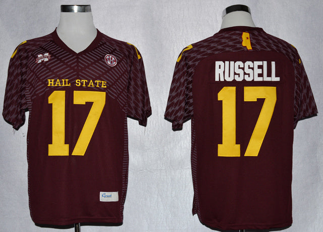 Tyler Russell 17 Burgundy College Football Jersey football jersey product view 1