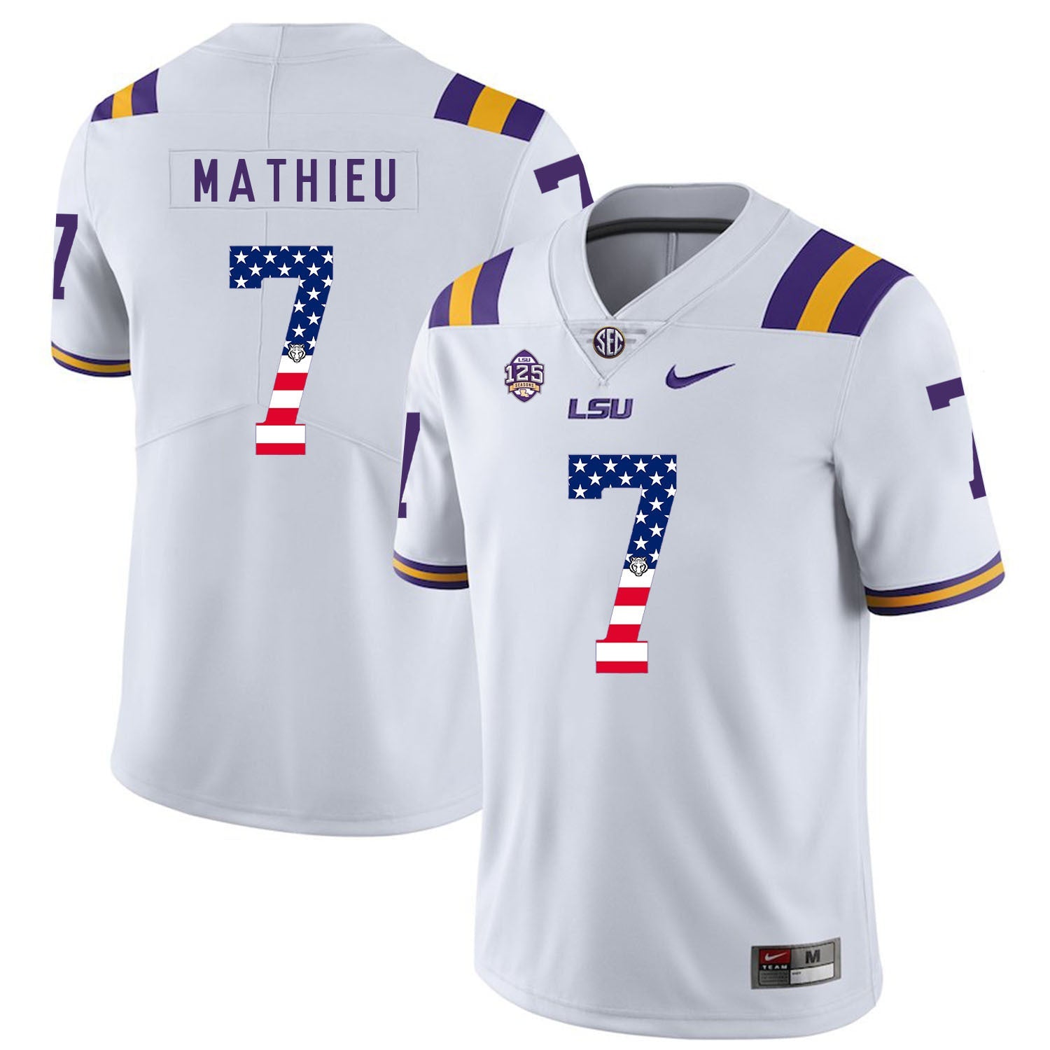 Tyrann Mathieu 7 White College Football Jersey football jersey product view 1