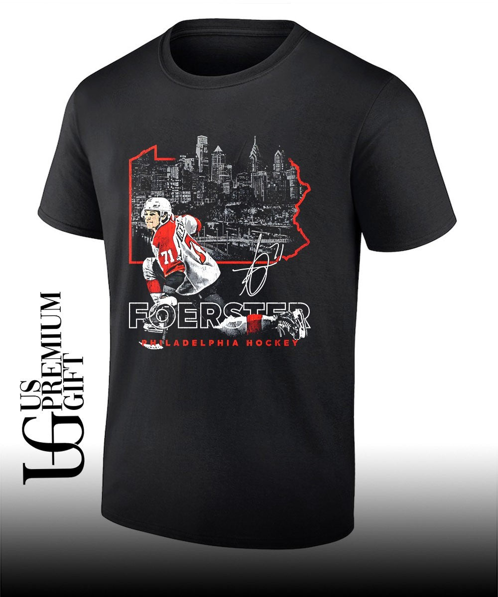 Tyson Foerster Philadelphia Flyers hockey signature map skyline shirt Unisex T-shirt, Sweatshirt, Hoodie, Long Sleeve Tee - T-Shirt, Sweatshirt, Hoodie