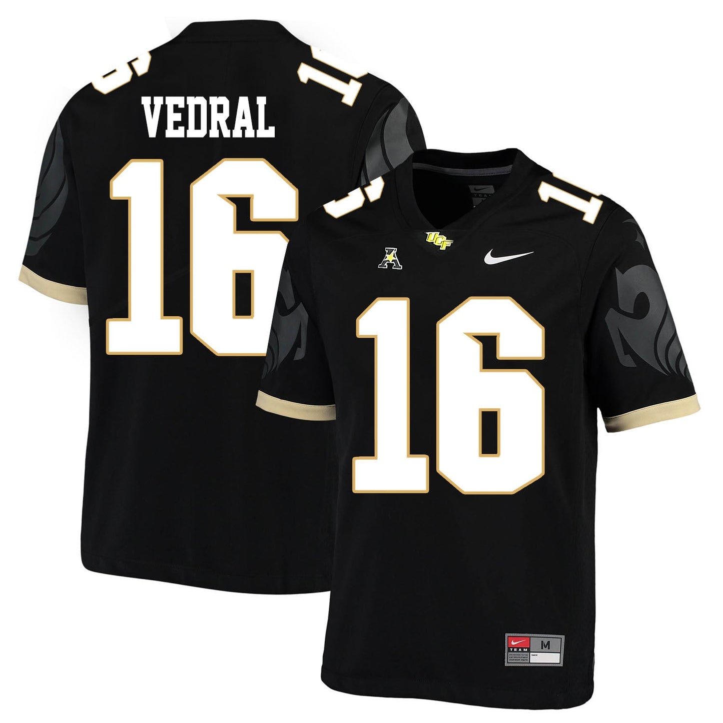 UCF Noah Vedral 16 Black College Football Jersey football jersey product view 1