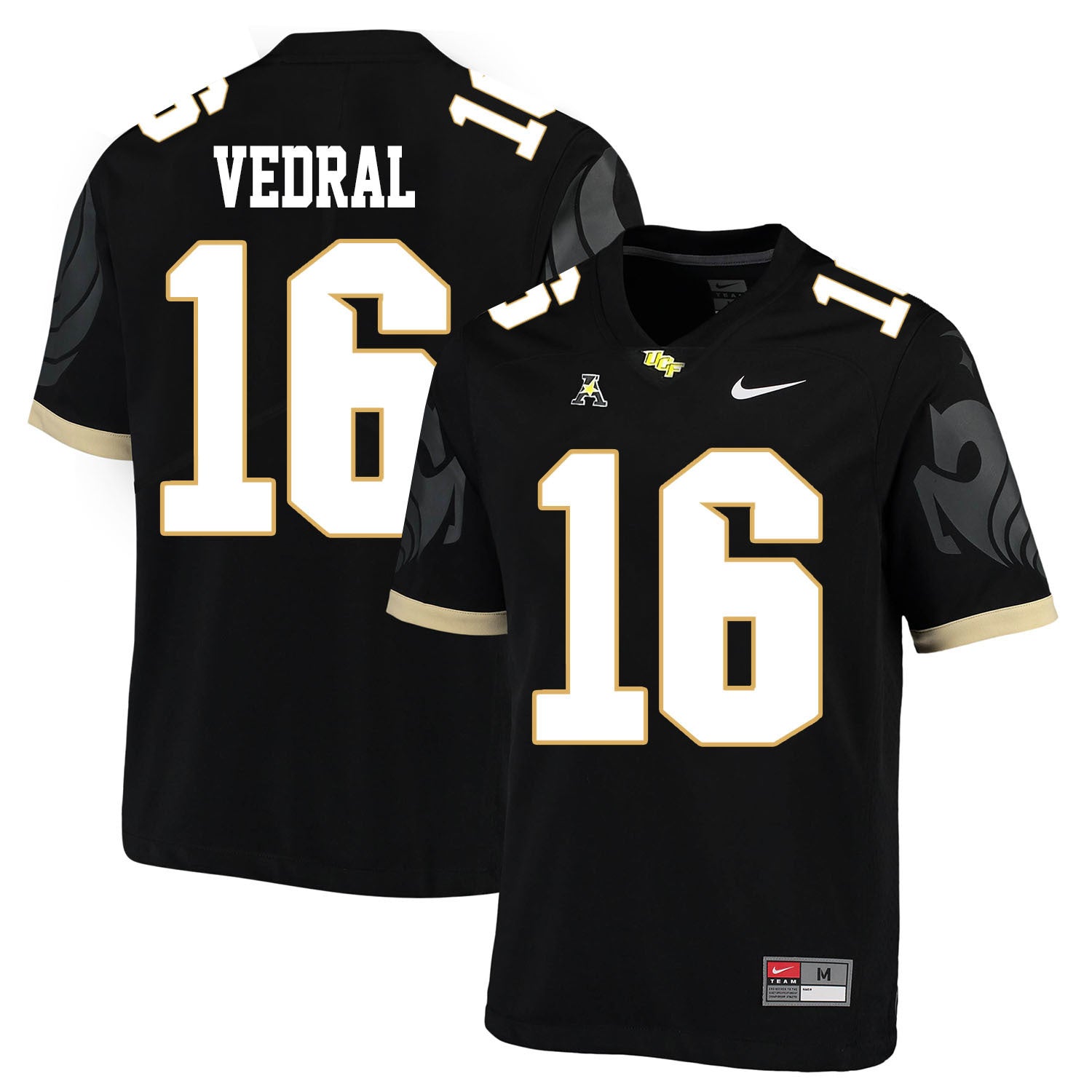 UCF Noah Vedral 16 Black College Football Jersey football jersey product view 1