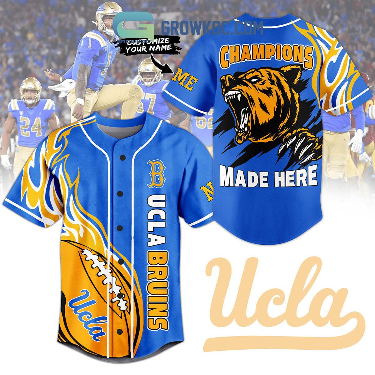 UCLA Bruins Champions Made Here Personalized Baseball Jersey baseball jersey product view 1