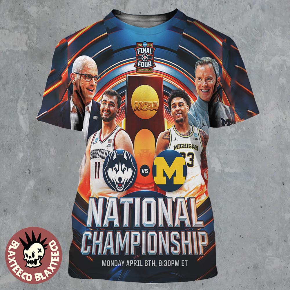 UConn Huskies Vs Michigan Wolverines Mens Basketball 2026 NCAA National Championship Head To Head All Over Print Shirt - T-Shirt, Sweatshirt, Hoodie
