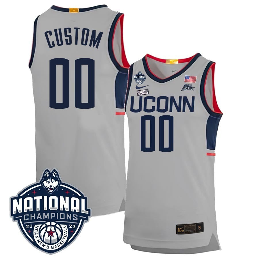 UConn Huskies 2023 National Champions College Gray College Football Jersey football jersey product view 1