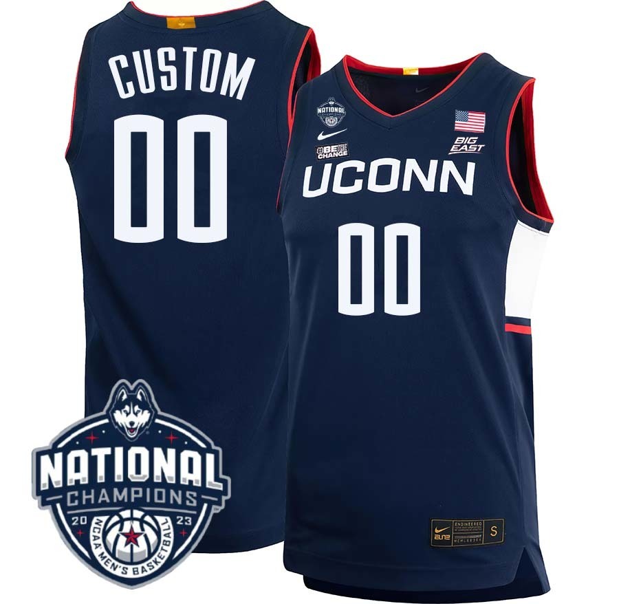 UConn Huskies 2023 National Champions College Navy College Football Jersey football jersey product view 1