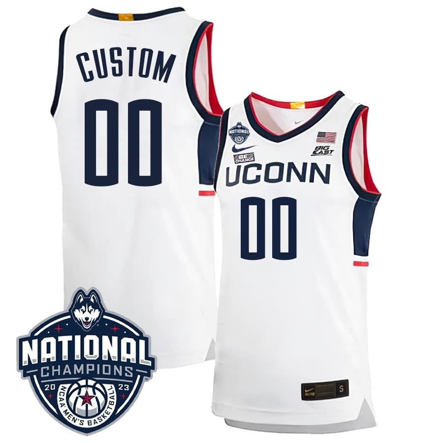 UConn Huskies 2023 National Champions College White Home College Football Jersey football jersey product view 1