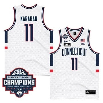 UConn Huskies #11 Alex Karaban 2024 National Champions Patch College Football Jersey football jersey product view 1