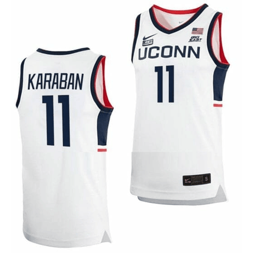 UConn Huskies #11 Alex Karaban College Basketball Men Jersey - White College Football Jersey football jersey product view 1