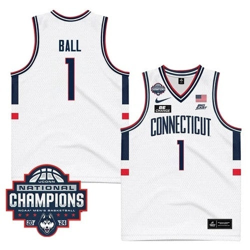 UConn Huskies #1 Solomon Ball 2024 National Champions Patch College Football Jersey football jersey product view 1