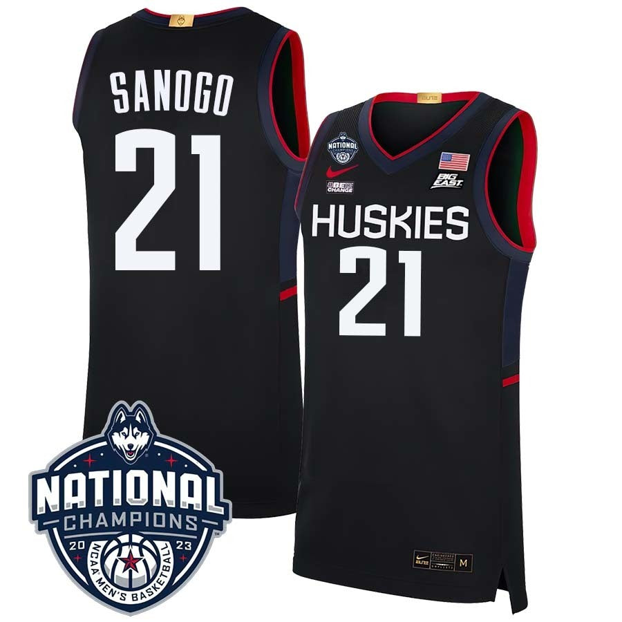 UConn Huskies #21 Adama Sanogo 2023 National Champions College Basketball Limited Jersey – Black basketball jersey product view 1