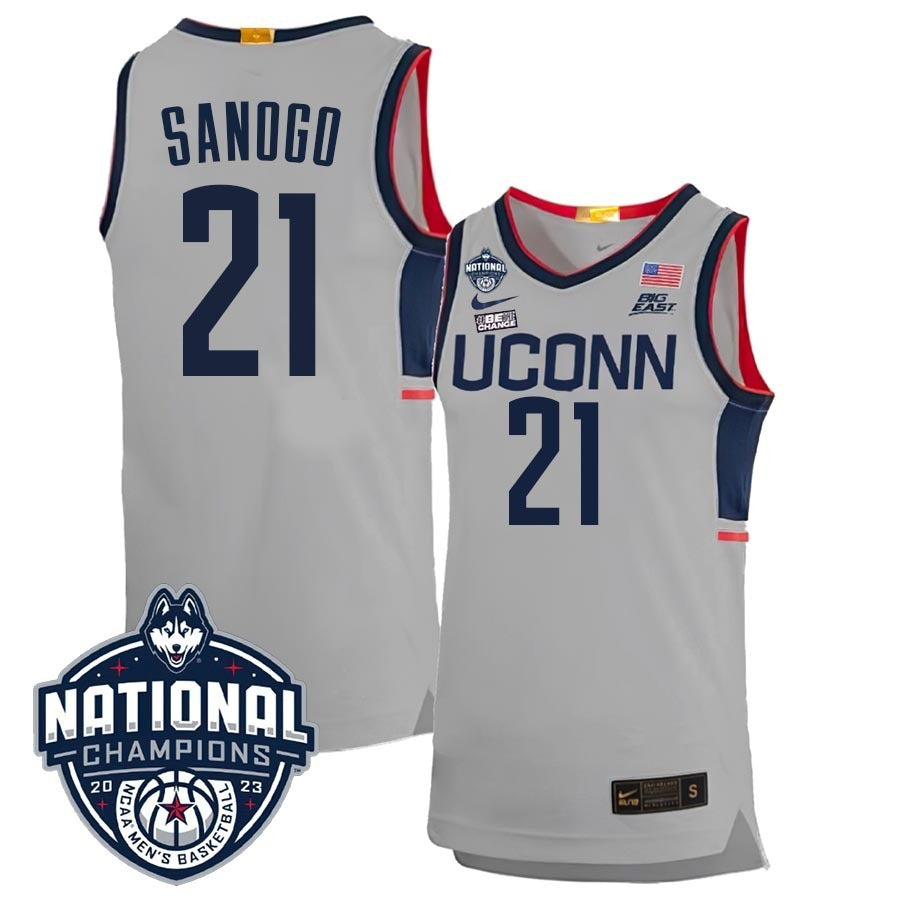 UConn Huskies #21 Adama Sanogo 2023 National Champions College Basketball Limited Jersey – Gray basketball jersey product view 1