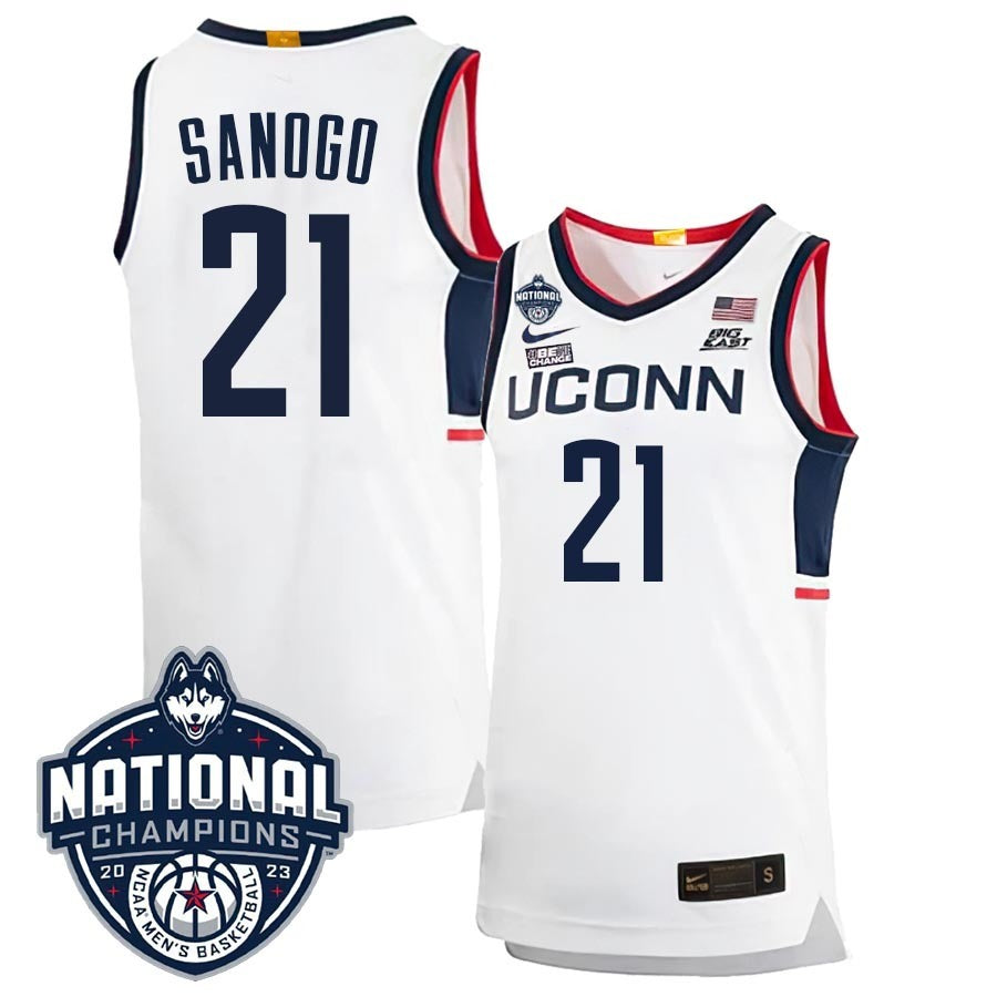 UConn Huskies #21 Adama Sanogo 2023 National Champions College Basketball Limited Jersey – White Home basketball jersey product view 1
