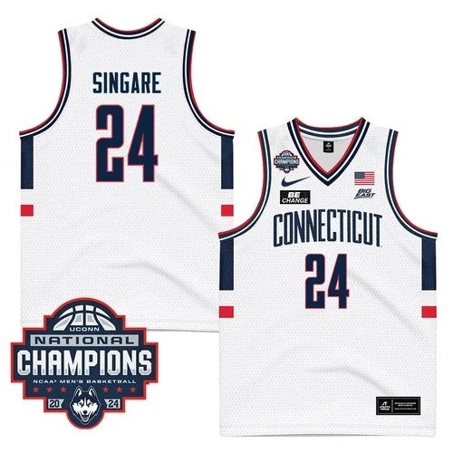 UConn Huskies #24 Youssouf Singare 2024 National Champions Patch College Football Jersey football jersey product view 1