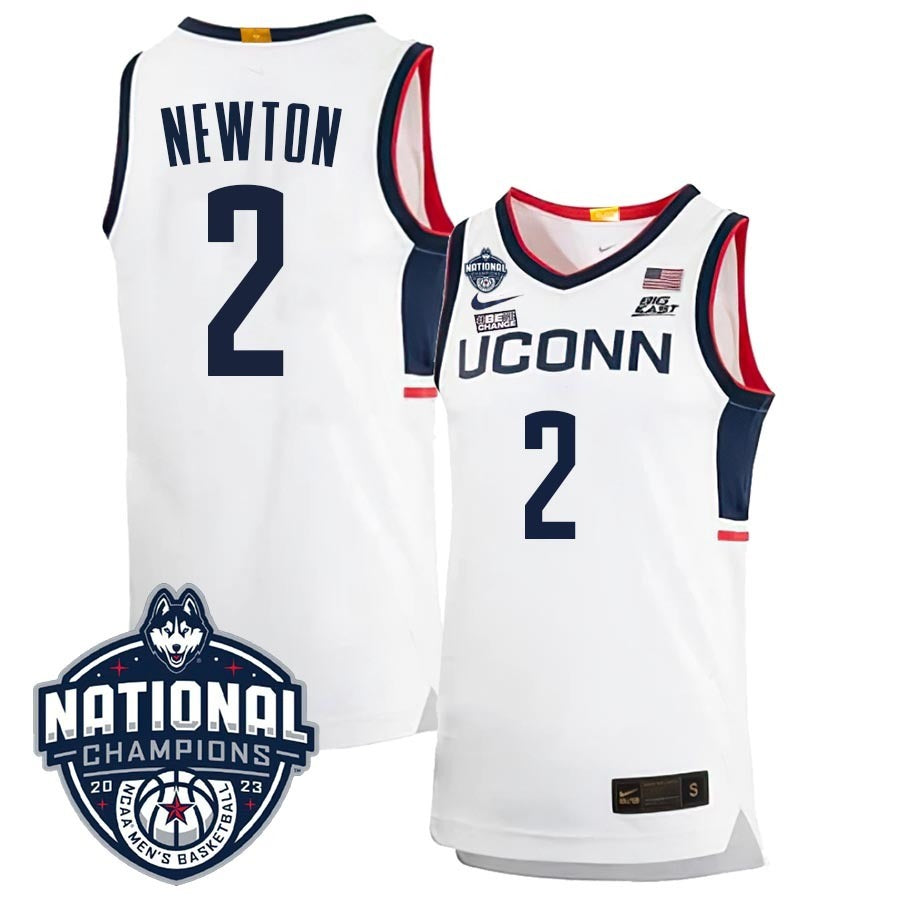 UConn Huskies #2 Tristen Newton 2023 National Champions College Basketball Limited Jersey – White Home basketball jersey product view 1