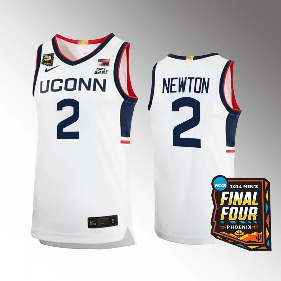 UConn Huskies #2 Tristen Newton 2024 NCAA March Madness Final Four White Jersey Limited Basketball basketball jersey product view 1