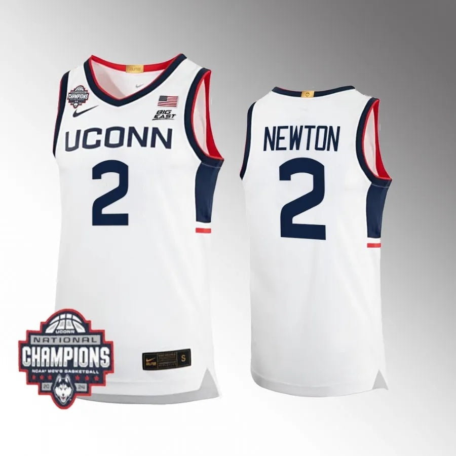UConn Huskies #2 Tristen Newton 2024 NCAA Men's Basketball National Champions White College Football Jersey football jersey product view 1