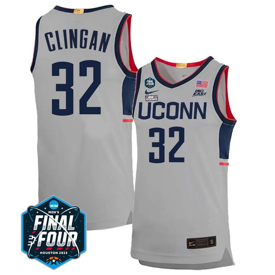 UConn Huskies #32 Donovan Clingan 2023 Final Four College Basketball Limited Jersey – Gray basketball jersey product view 1