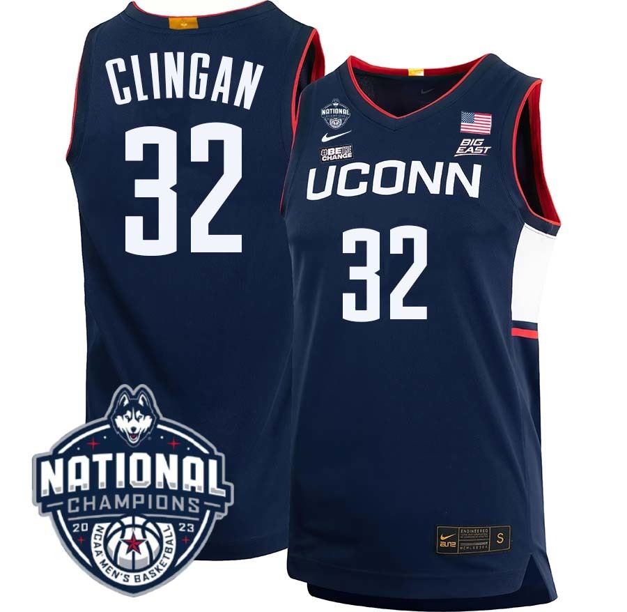 UConn Huskies #32 Donovan Clingan 2023 National Champions College Basketball Limited Jersey – Navy basketball jersey product view 1