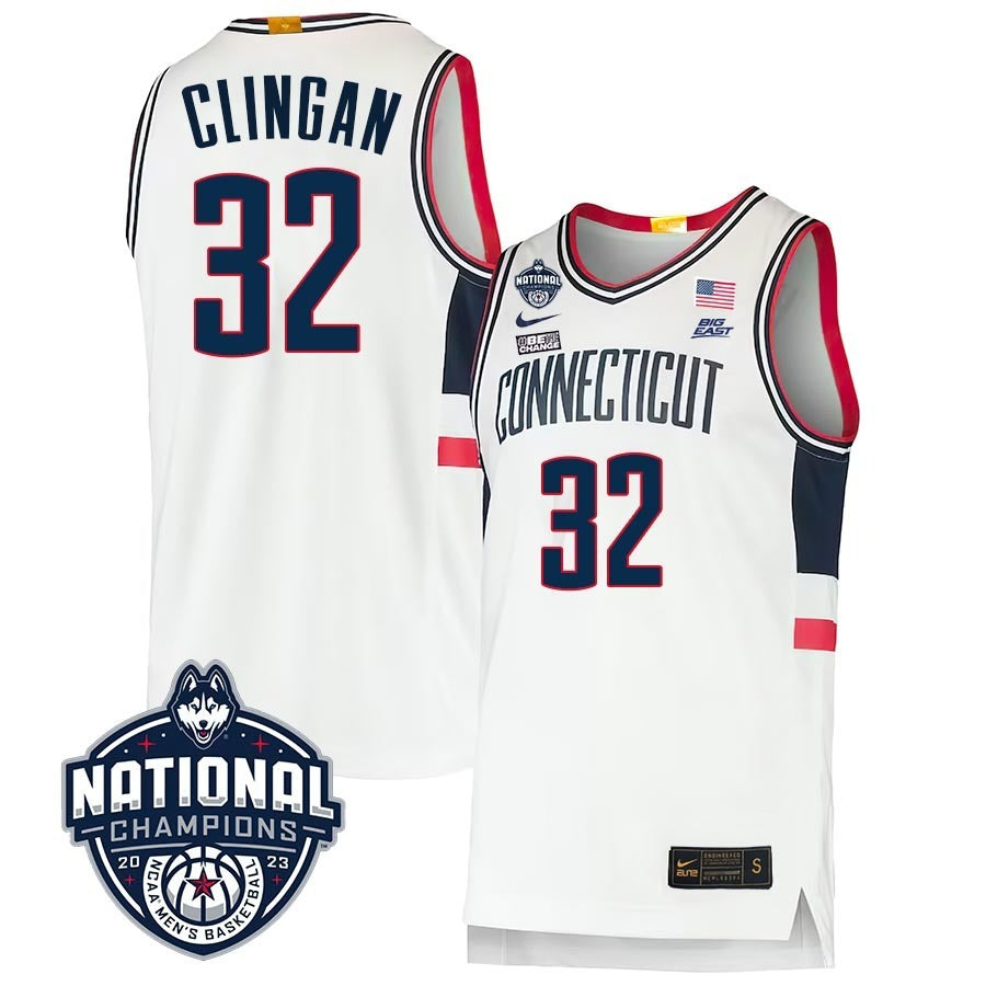 UConn Huskies #32 Donovan Clingan 2023 National Champions College Basketball Limited Jersey – White basketball jersey product view 1