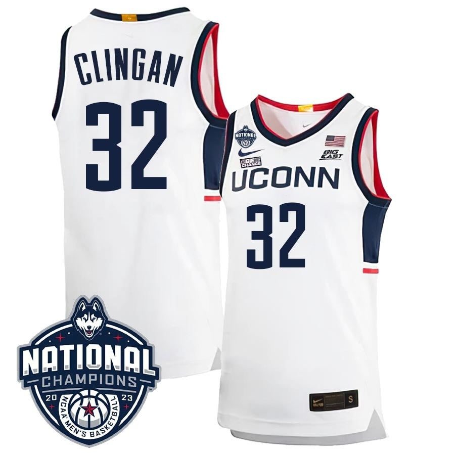 UConn Huskies #32 Donovan Clingan 2023 National Champions College Basketball Limited Jersey – White Home basketball jersey product view 1
