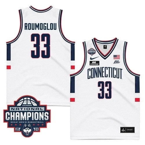 UConn Huskies #33 Apostolos Roumoglou 2024 National Champions Patch College Football Jersey football jersey product view 1