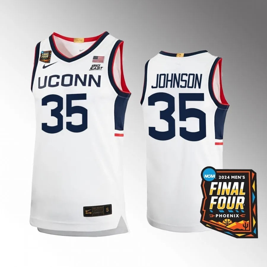 UConn Huskies #35 Samson Johnson 2024 NCAA March Madness Final Four White Jersey Limited Basketball basketball jersey product view 1