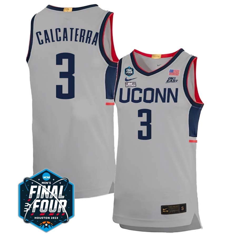 UConn Huskies #3 Joey Calcaterra 2023 Final Four College Basketball Limited Jersey – Gray College Football Jersey football jersey product view 1