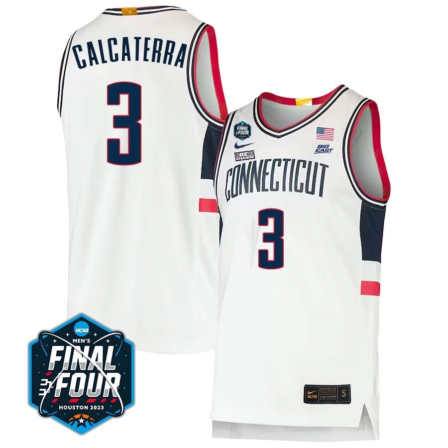UConn Huskies #3 Joey Calcaterra 2023 Final Four College Basketball Limited Jersey – White basketball jersey product view 1