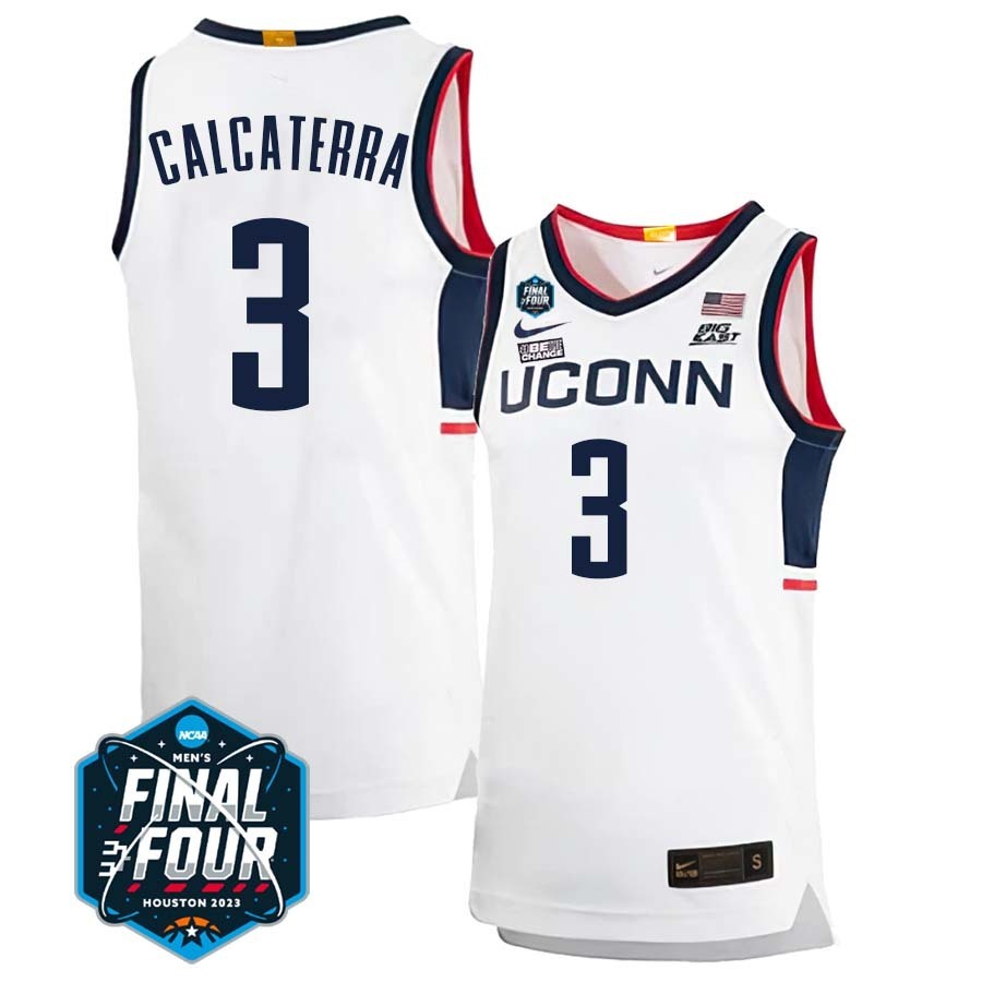 UConn Huskies #3 Joey Calcaterra 2023 Final Four College Basketball Limited Jersey – White Home basketball jersey product view 1