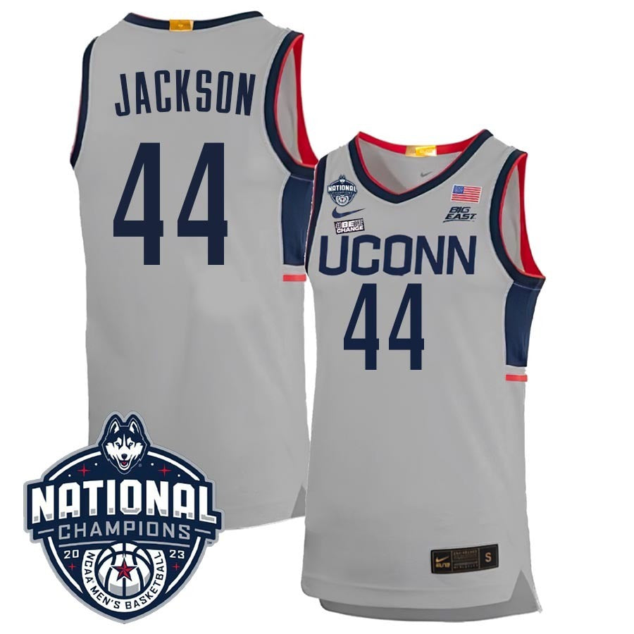 UConn Huskies #44 Andre Jackson 2023 National Champions College Basketball Limited Jersey – Gray basketball jersey product view 1