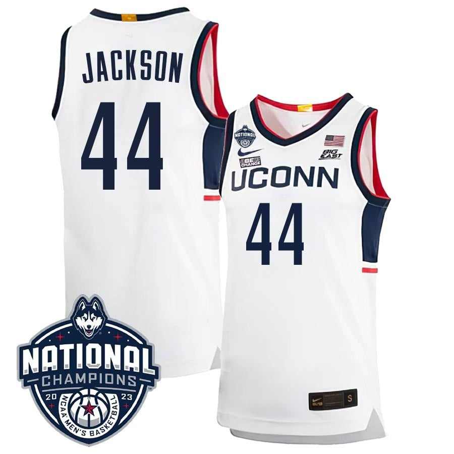 UConn Huskies #44 Andre Jackson 2023 National Champions College Basketball Limited Jersey – White Home basketball jersey product view 1