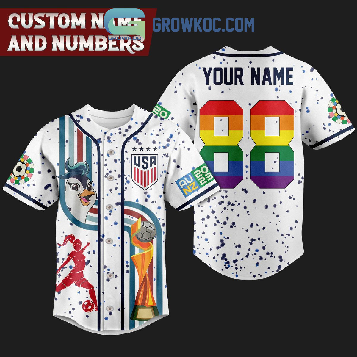 USA Women’s World Cup Personalized Baseball Jersey baseball jersey product view 1