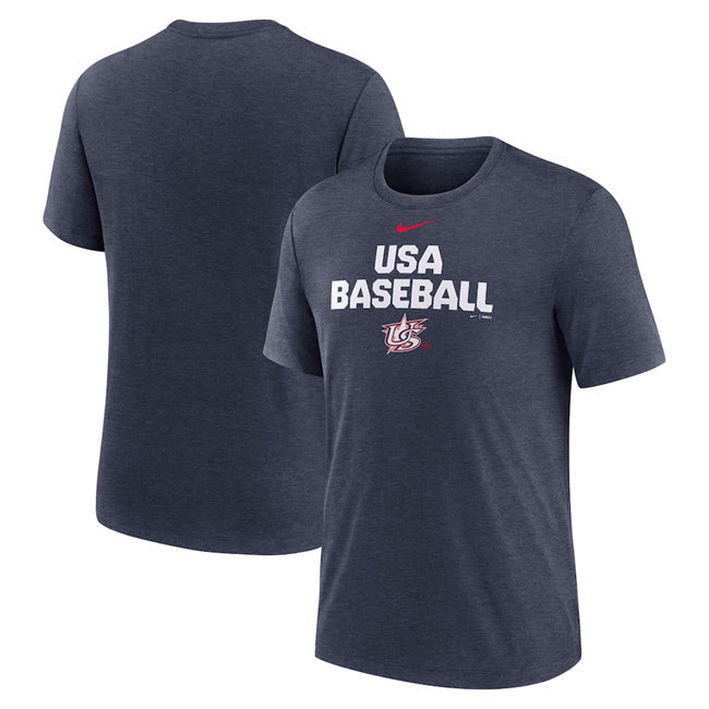USA Baseball Heather Navy 2026 World Baseball Classic Stacked Tri-Blend T-Shirt Basketball Jersey baseball jersey product view 1