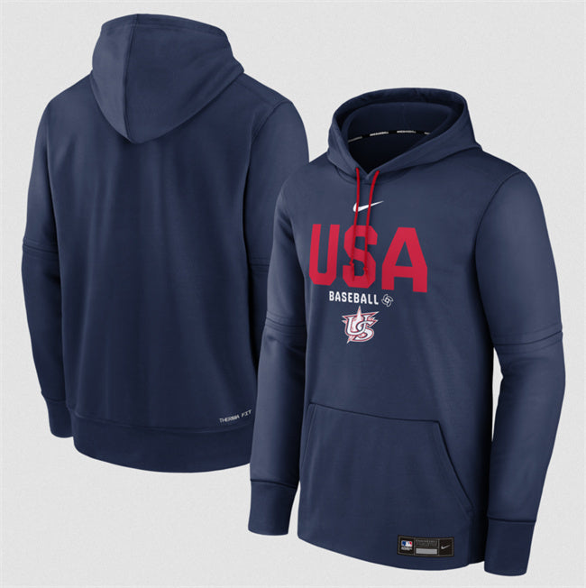 USA Baseball Navy 2026 World Baseball Classic Therma-FIT Hoodie Soccer Jersey baseball jersey product view 1