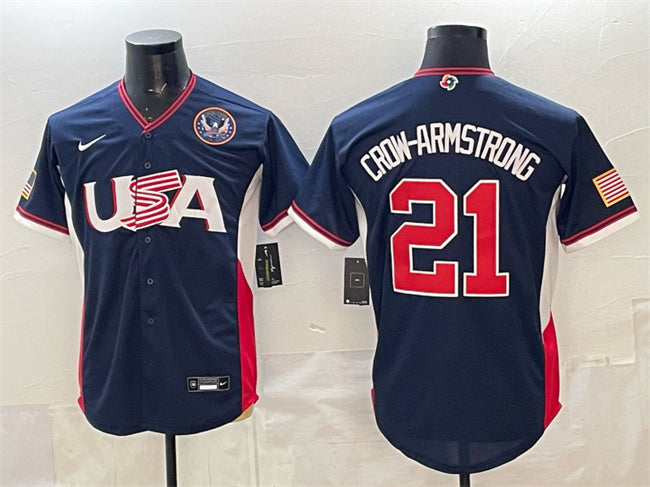 USA Baseball #21 Pete Crow-Armstrong Navy 2026 World Baseball Classic United Hockey Jersey hockey jersey product view 1